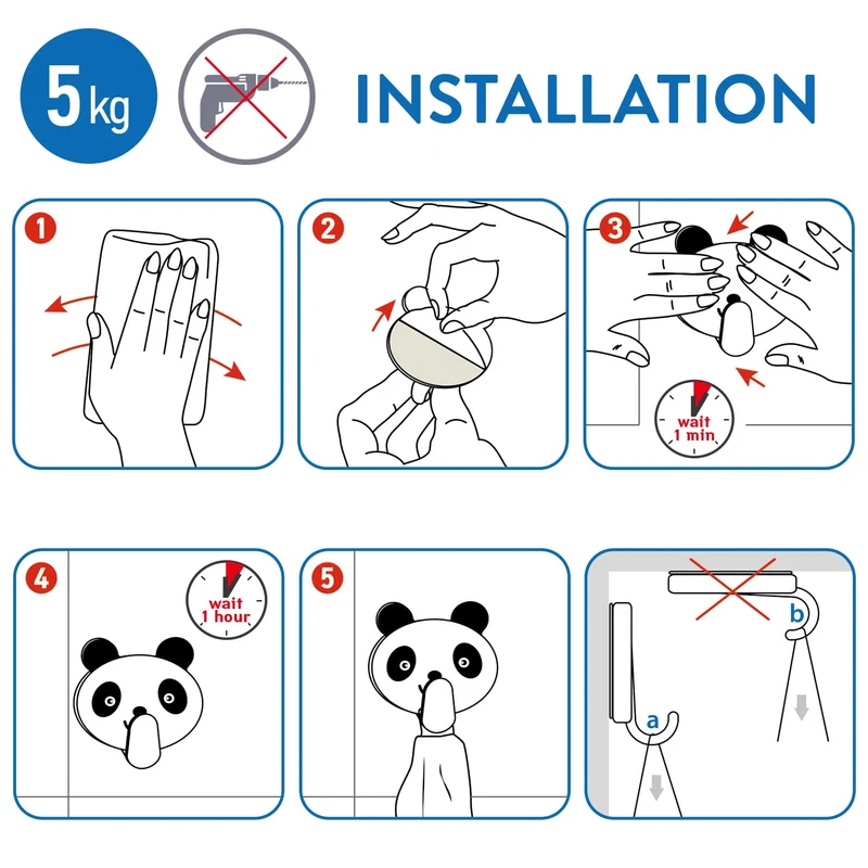Tatkraft Tream - Klebehaken, Klebehaken Kinder, 4-er Pack, Handtuchhalter, Aus Edelstahl, Panda und Frosch Design, Handtuchhaken Selbstklebend