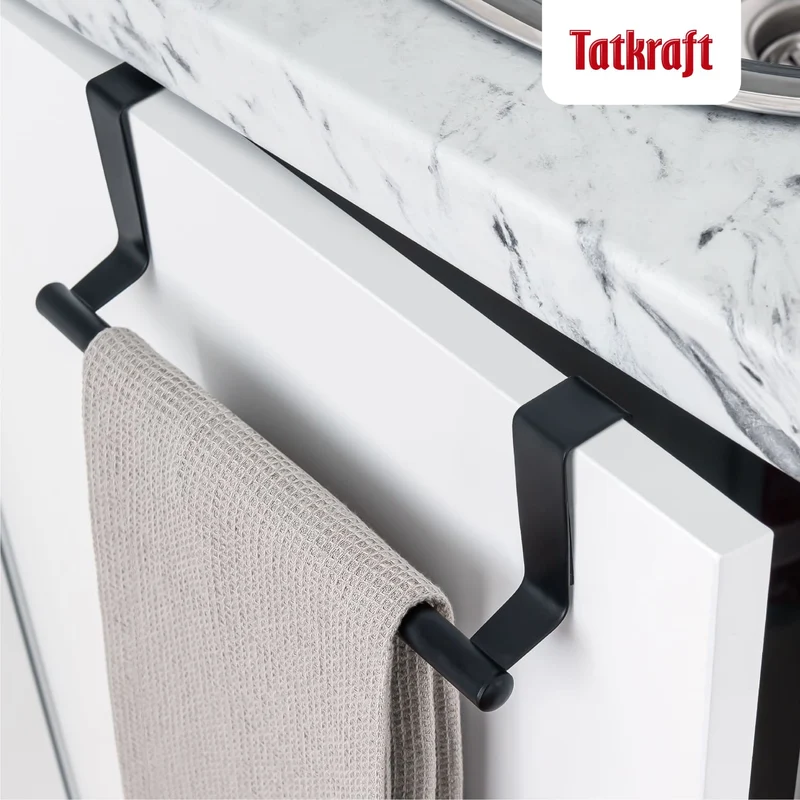 Tatkraft Horizon Black – Tür-Handtuchhalter mit Kratzschutzstreifen, 23 × 7,3 cm, Metall, Schwarz.