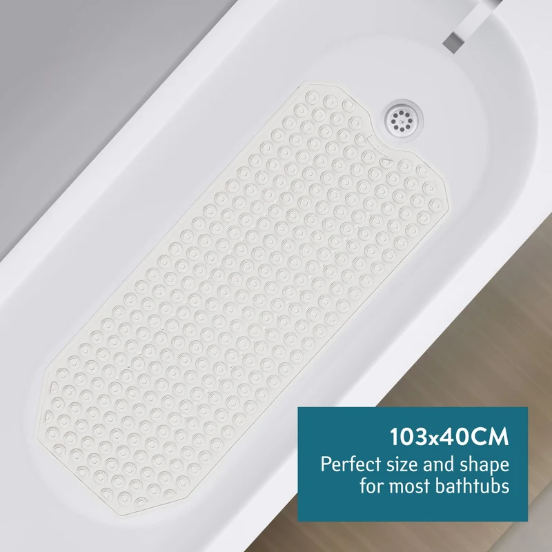 Tatkraft Secure – Rutschfeste Badewannenmatte, 153 Saugnäpfe, 40 × 103 cm, Weiß, Made in Italy