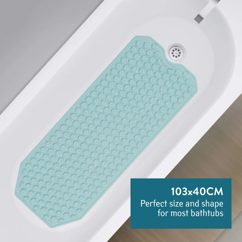 Tatkraft Secure – rutschfeste Badewannenmatte für Senioren und Kinder, 40 × 103 cm, 153 Saugnäpfe, Blau, Made in Italy