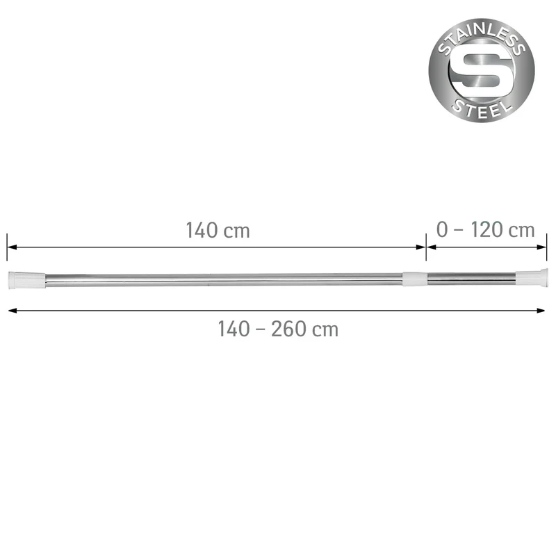 Tatkraft Oscar - Duschstange ohne bohren, Duschvorhangstange ohne bohren, Teleskop Duschstange ohne bohren, Ausziehbare 140-260 cm, Edelstahl