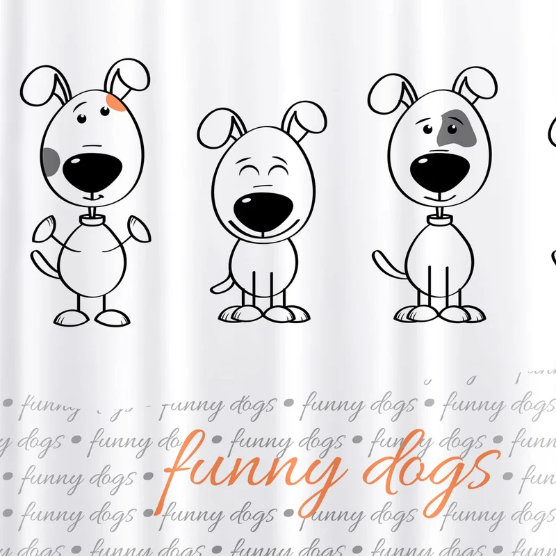 Tatkraft Funny Dogs Duschvorhang, Duschvorhang Textil, mit 12 Vorhangringen, Bade Vorhang, Textil Polyester, 180x180 cm