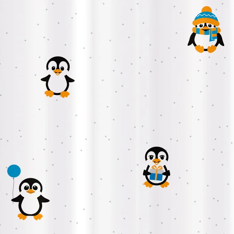 Tatkraft Funny Penguins - Duschvorhang, mit 12 Vorhangringen, Textil Polyester, 180x180 cm