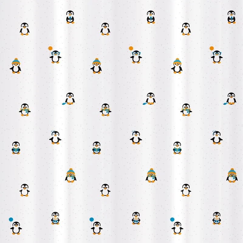 Tatkraft Funny Penguins - Duschvorhang, mit 12 Vorhangringen, Textil Polyester, 180x180 cm