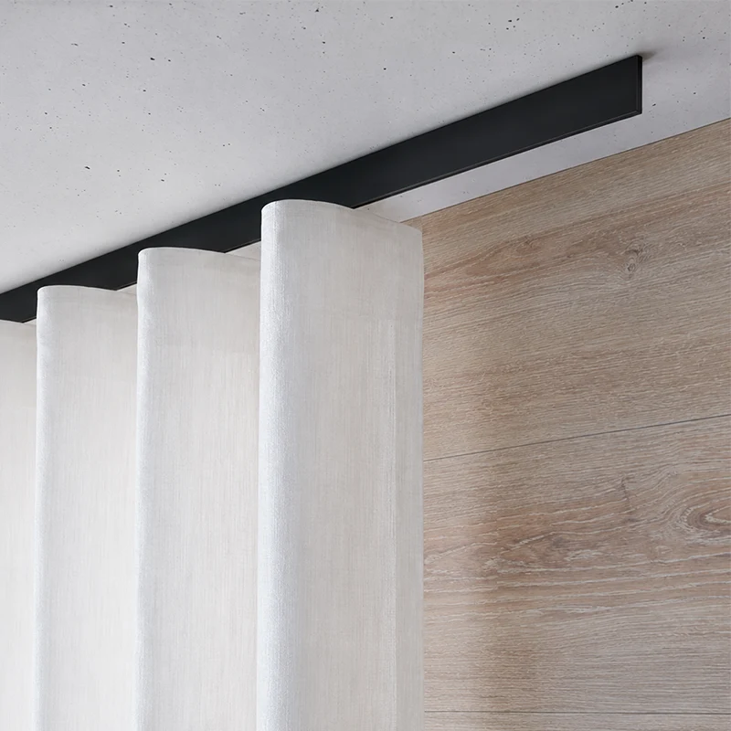 Interstil Sphäre.1 W – moderne 1-läufige Design Wellenvorhangschiene zur Deckenmontage