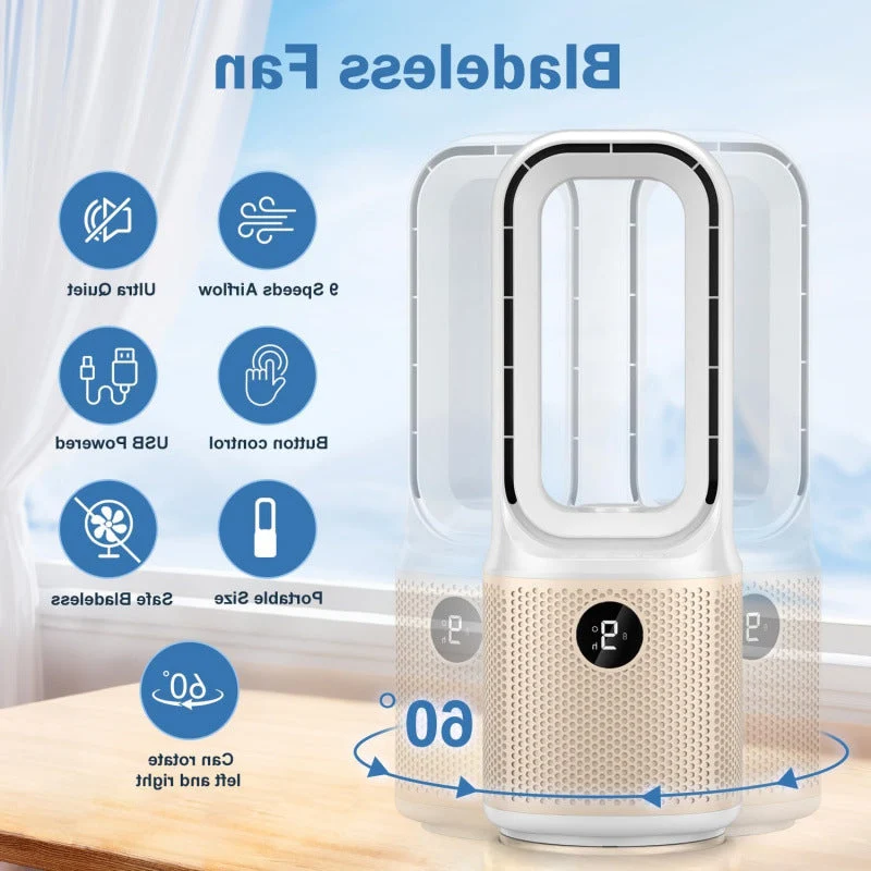 Unisex Turmventilator uten rotorblader med intelligent timer Luvikno