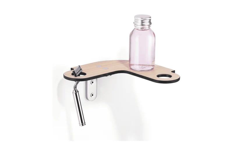 Giese Slimbord Eckmodell mit Rasiererhalter, Befestigung links, Ablage HPL Holzoptik, Art.Nr. 30966