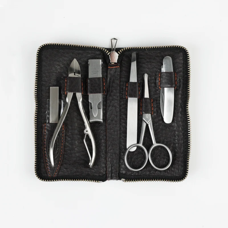 Maniküre Etui 6-Teilig ZIP (L) INOX - dunkelbraun