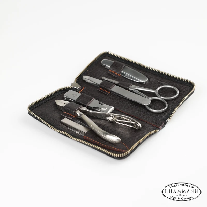 Maniküre Etui 6-Teilig ZIP (L) INOX - dunkelbraun
