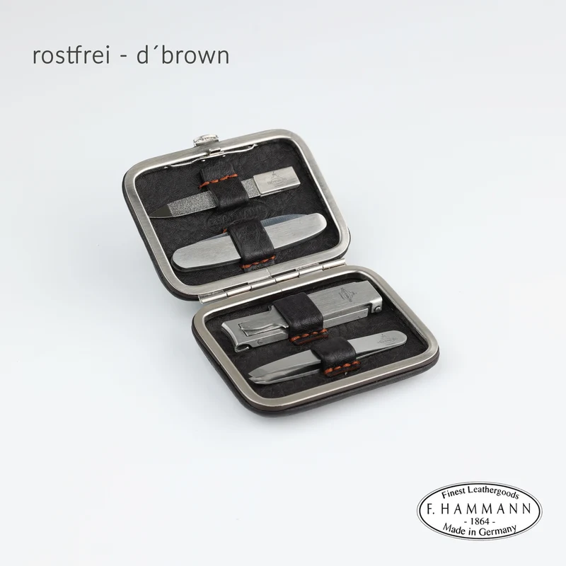 Maniküre Etui 4-Teilig Mini Frame (S) INOX - dunkelbraun