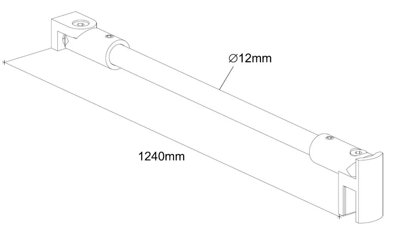 Stabilisierungsstangen Komplettset, rund Ø 12 mm, 1200 mm, Glas-Wand, winkelverstellbar, für 8-10 mm Glas, Art.Nr. S1212SET