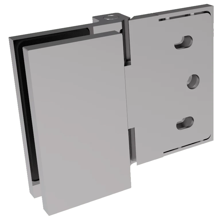 COMO Anschlagband 180° Glas-Wand – Messing massiv, 8/10 mm ESG, verdeckte Verschraubung, eckiges Design, Art.Nr. COM054