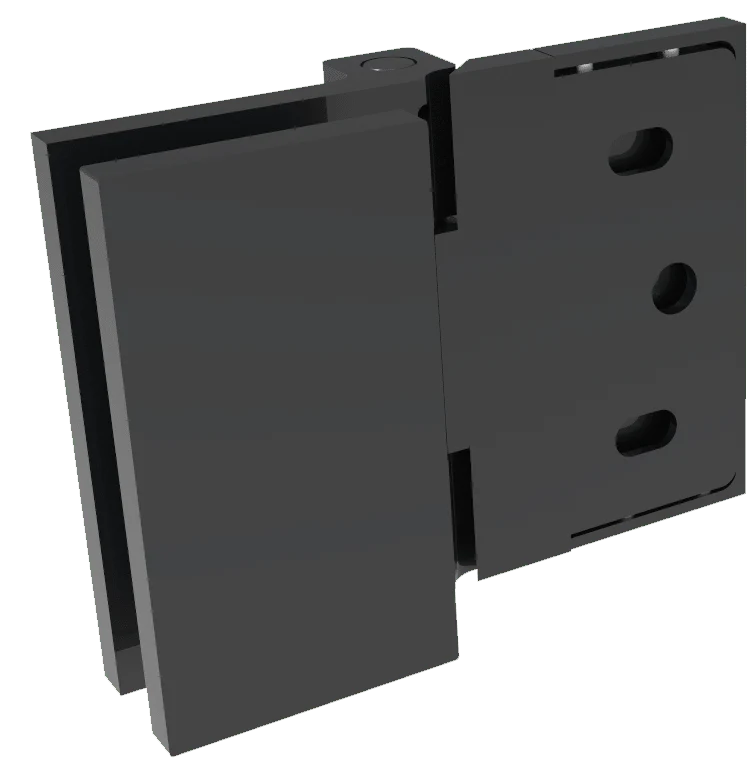 COMO Anschlagband 180° Glas-Wand – Messing massiv, 8/10 mm ESG, verdeckte Verschraubung, eckiges Design, Art.Nr. COM054