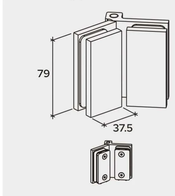 COMO Anschlagband 135° Glas-Glas – Messing massiv, 8/10 mm ESG, verdeckte Verschraubung, eckiges Design, Art.Nr. COM045