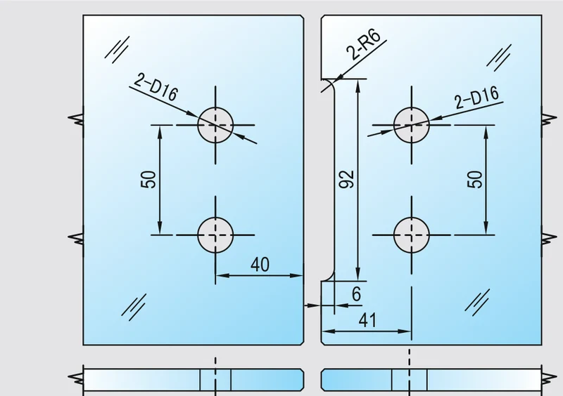 COMO Anschlagband 90° Glas-Glas nach außen öffnend – Messing massiv, 8/10 mm ESG, verdeckte Verschraubung, Art.Nr. COM092A