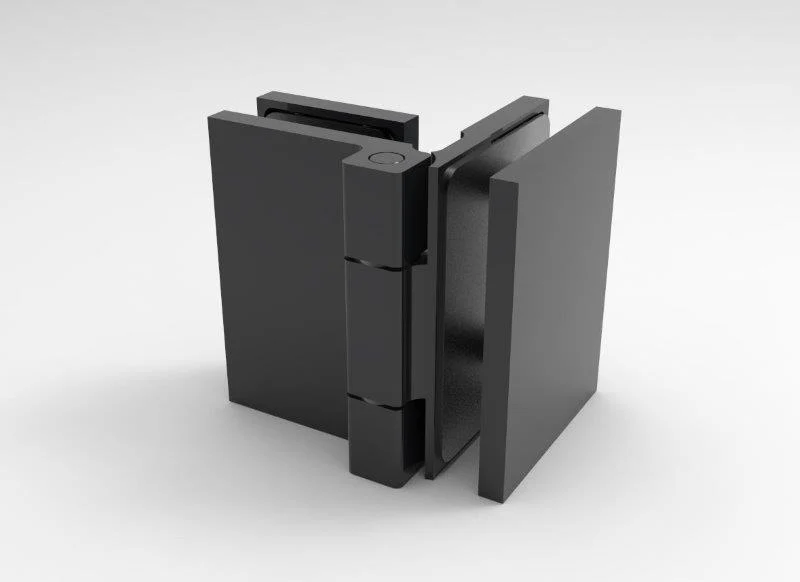 COMO Anschlagband 90° Glas-Glas nach außen öffnend – Messing massiv, 8/10 mm ESG, verdeckte Verschraubung, Art.Nr. COM092A