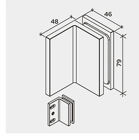 COMO Wandwinkel 90° Glas-Wand – Festteil-Verbinder, Messing massiv, 8/10 mm ESG, Art.Nr. COM90S