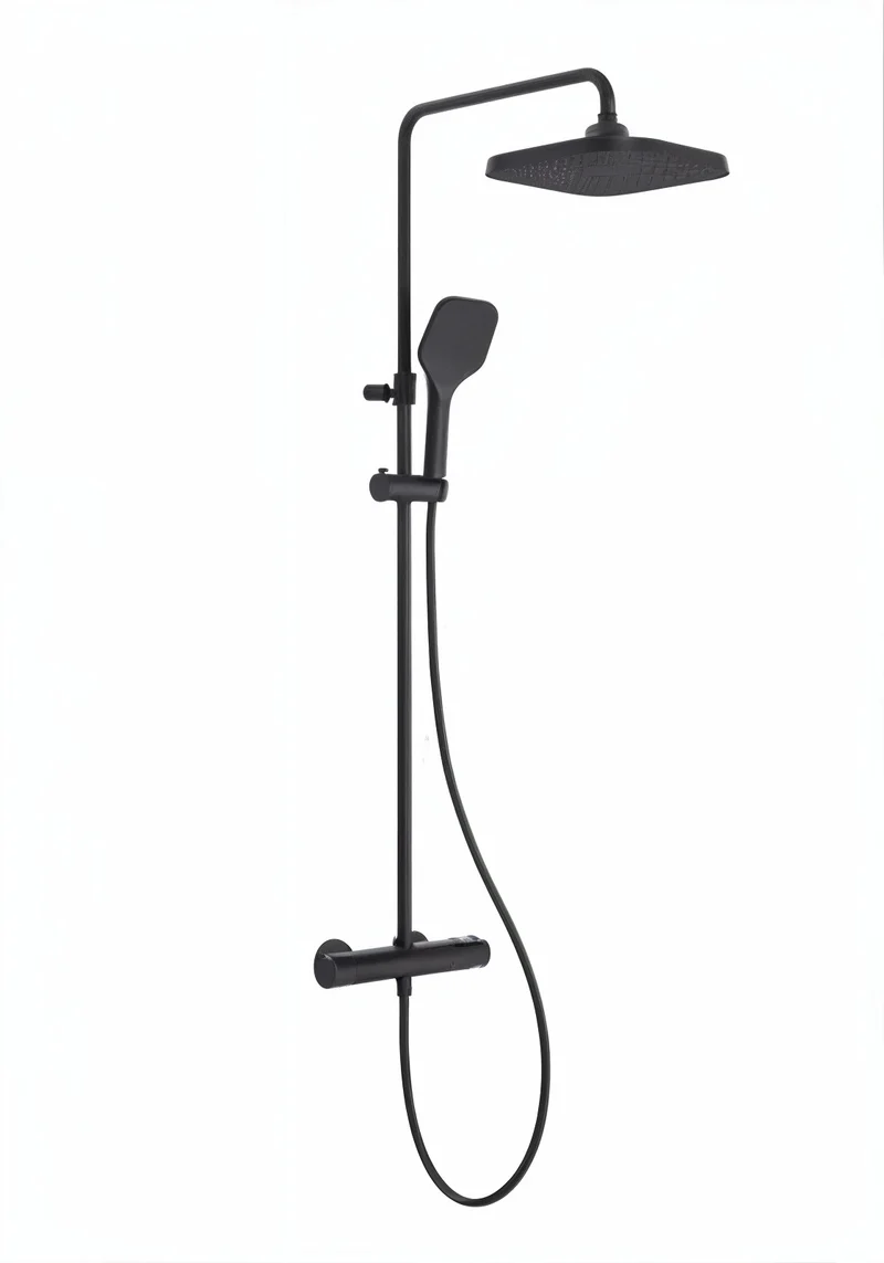 Vigour V2 Duschsystem mit Thermostat, Kopfbrause 260 mm edge, 3-strahlige Handbrause, schwarz matt, Art.Nr. V22DS260ESM