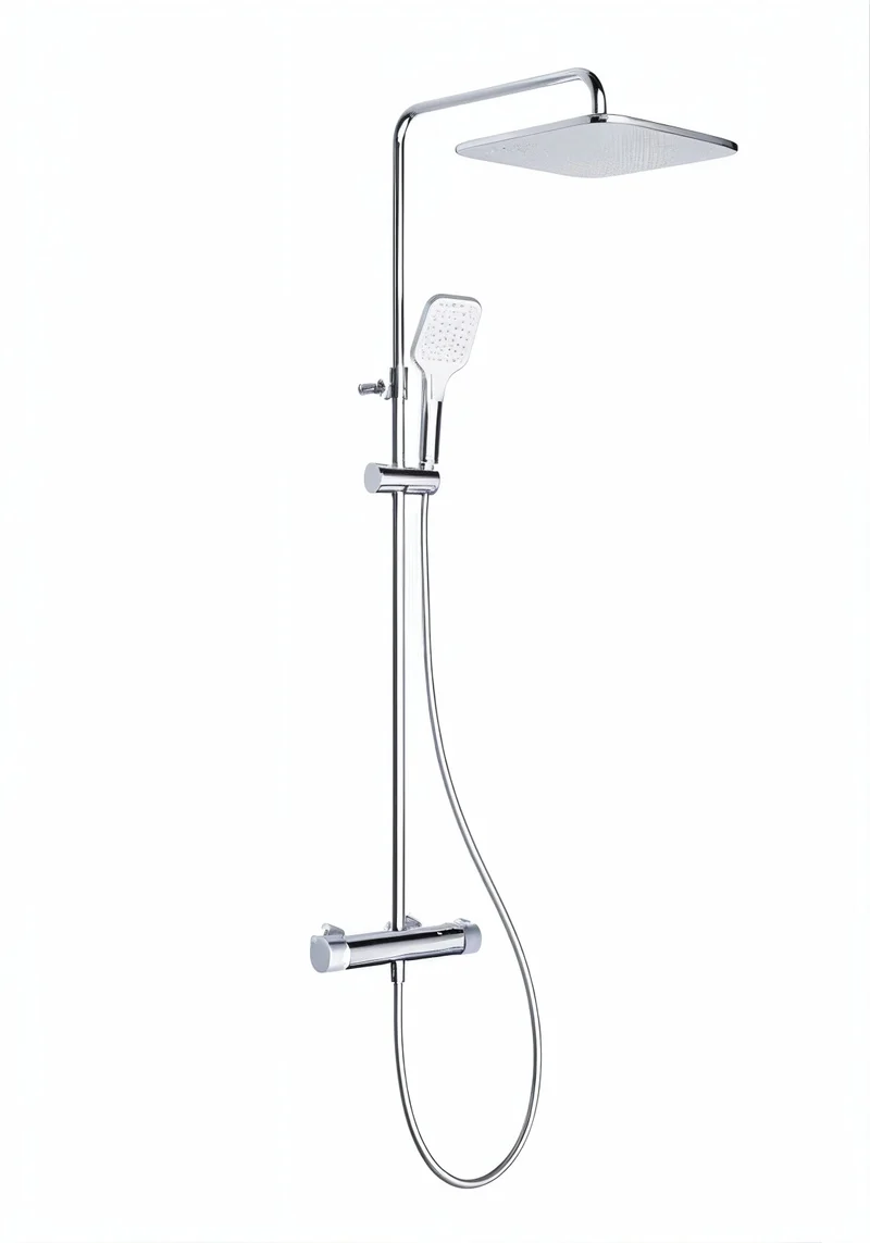 Vigour V2 Duschsystem mit Thermostat, Kopfbrause 300 mm edge, 3-strahlige Handbrause, verchromt, Art.Nr. V22DS300E