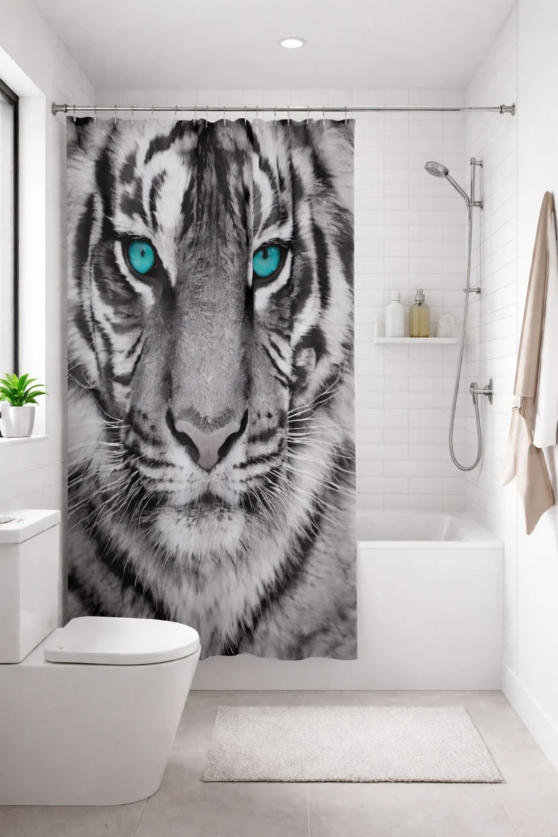 Textil-Duschvorhang Tiger schwarz-weiß BxH 180x200cm