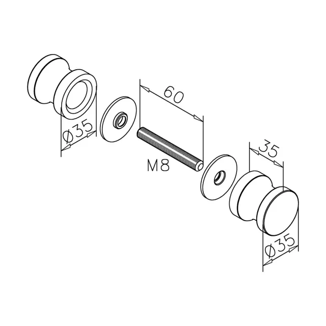 Dusch-Türknopf – Ø 35 mm Standard, 6–8 mm Glas, 3 Farben, Art.Nr. 107
