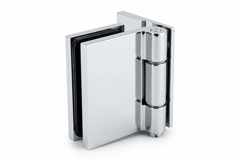 COMO Anschlagband 90° Glas-Wand – Messing massiv, 8/10 mm ESG, verdeckte Verschraubung, eckiges Design, Art.Nr. COM044