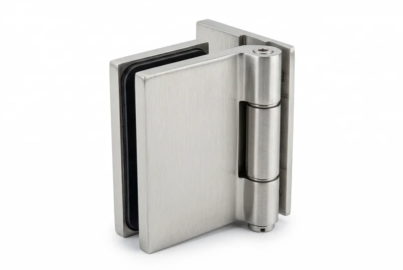 COMO Anschlagband 90° Glas-Wand – Messing massiv, 8/10 mm ESG, verdeckte Verschraubung, eckiges Design, Art.Nr. COM044