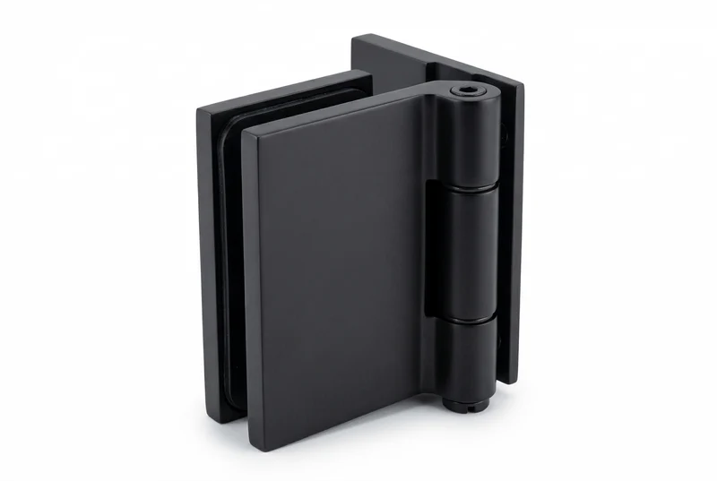COMO Anschlagband 90° Glas-Wand – Messing massiv, 8/10 mm ESG, verdeckte Verschraubung, eckiges Design, Art.Nr. COM044