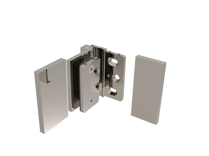 COMO Anschlagband 90° Glas-Wand – Messing massiv, 8/10 mm ESG, verdeckte Verschraubung, eckiges Design, Art.Nr. COM044