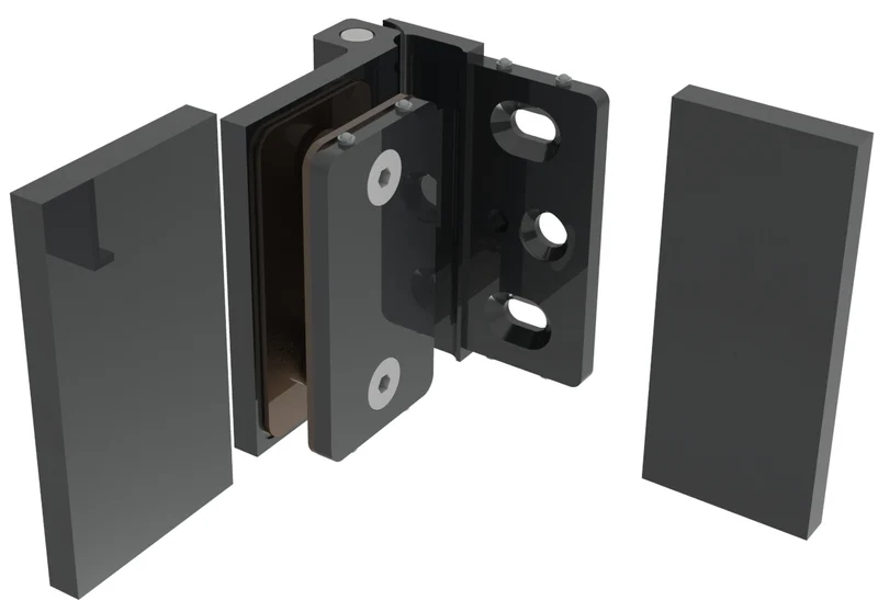 COMO Anschlagband 90° Glas-Wand – Messing massiv, 8/10 mm ESG, verdeckte Verschraubung, eckiges Design, Art.Nr. COM044