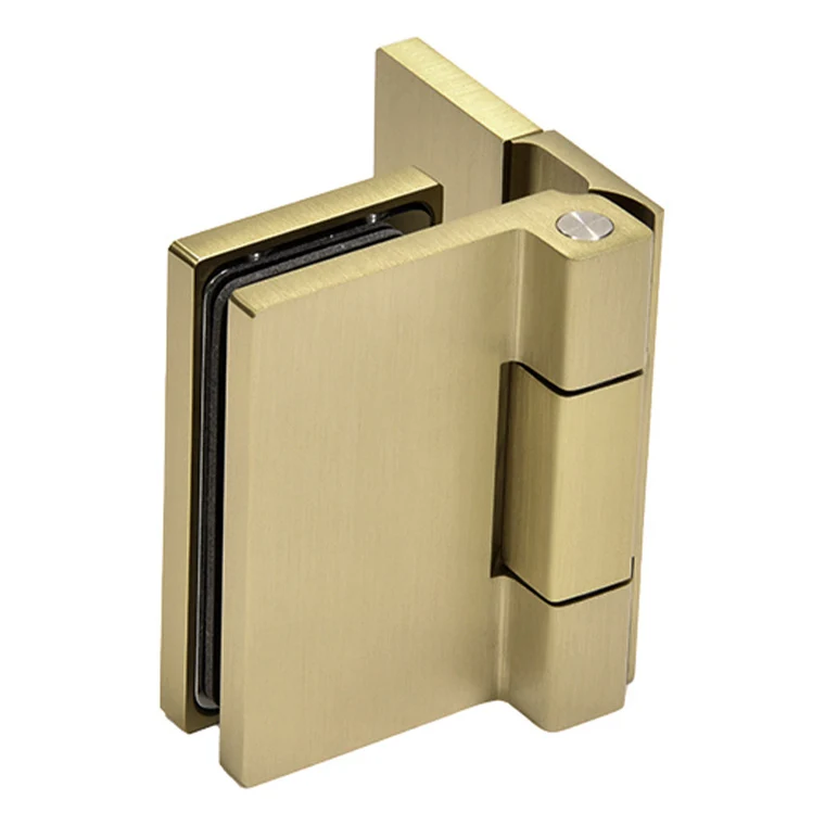 COMO Anschlagband 90° Glas-Wand – Messing massiv, 8/10 mm ESG, verdeckte Verschraubung, eckiges Design, Art.Nr. COM044
