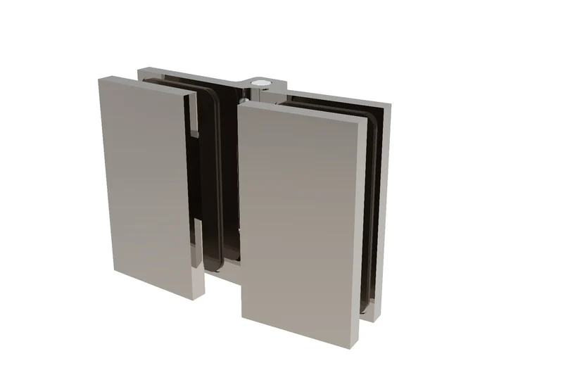 COMO Anschlagband 180° Glas-Glas – Messing massiv, 8/10 mm ESG, verdeckte Verschraubung, eckiges Design, Art.Nr. COM180