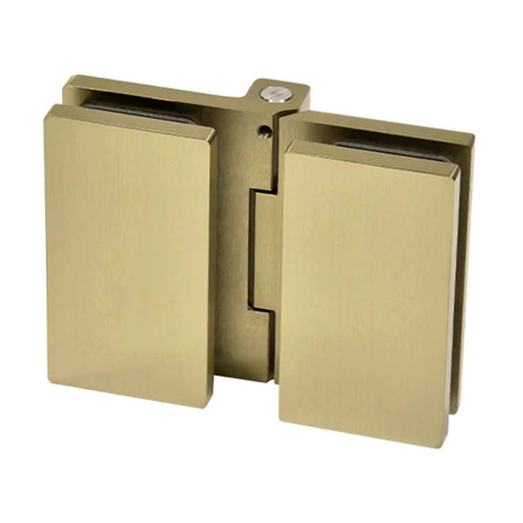 COMO Anschlagband 180° Glas-Glas – Messing massiv, 8/10 mm ESG, verdeckte Verschraubung, eckiges Design, Art.Nr. COM180