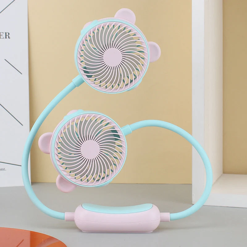 Unisex nan tragbar nakkevifte dobbelvifte med fleksibel nakkebøyle og USB-lading Luvikno