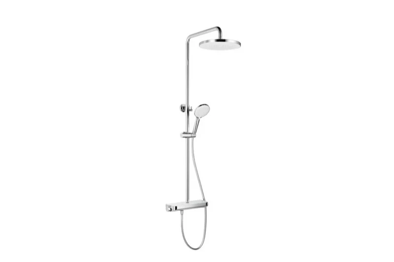 Brause-Set mit Thermostat-Mischbatterie – XXL-Regenbrause Ø 250 mm, 3-fach Handbrause, Glasablage – Schwarz matt oder Chrom