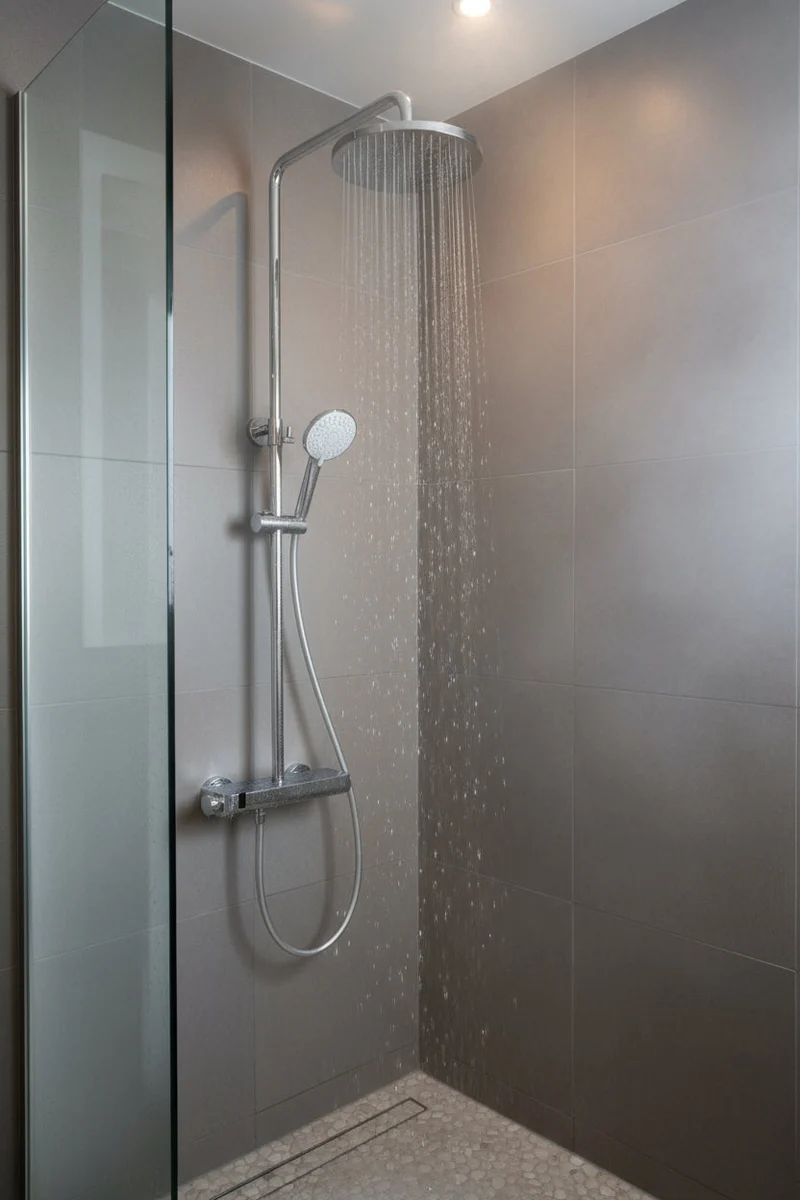 Brause-Set mit Thermostat-Mischbatterie – XXL-Regenbrause Ø 250 mm, 3-fach Handbrause, Glasablage – Schwarz matt oder Chrom