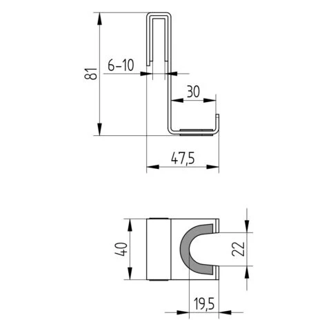 Hakenleiste 2-fach für Duschabtrennung – zum Einhängen, für 6, 8 oder 10 mm Glas, verchromt, Art.Nr. 4596