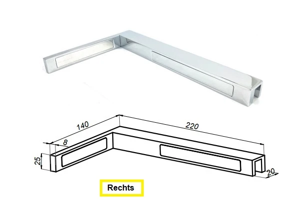 Glas-Wand 90° Winkelstabilisator für Duschabtrennungen ohne Glasbohrung, Schwarz, Art.Nr. C500