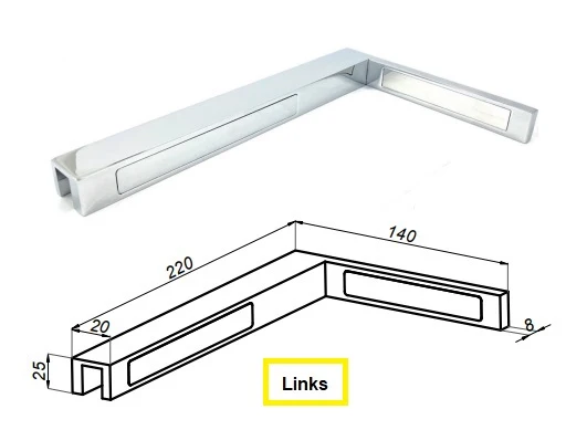 Glas-Wand 90° Winkelstabilisator für Duschabtrennungen ohne Glasbohrung, Schwarz, Art.Nr. C500