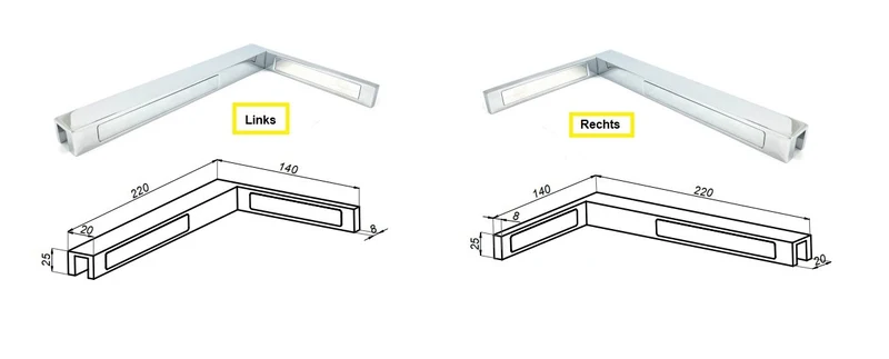 Glas-Wand 90° Winkelstabilisator für Duschabtrennungen ohne Glasbohrung, Schwarz, Art.Nr. C500