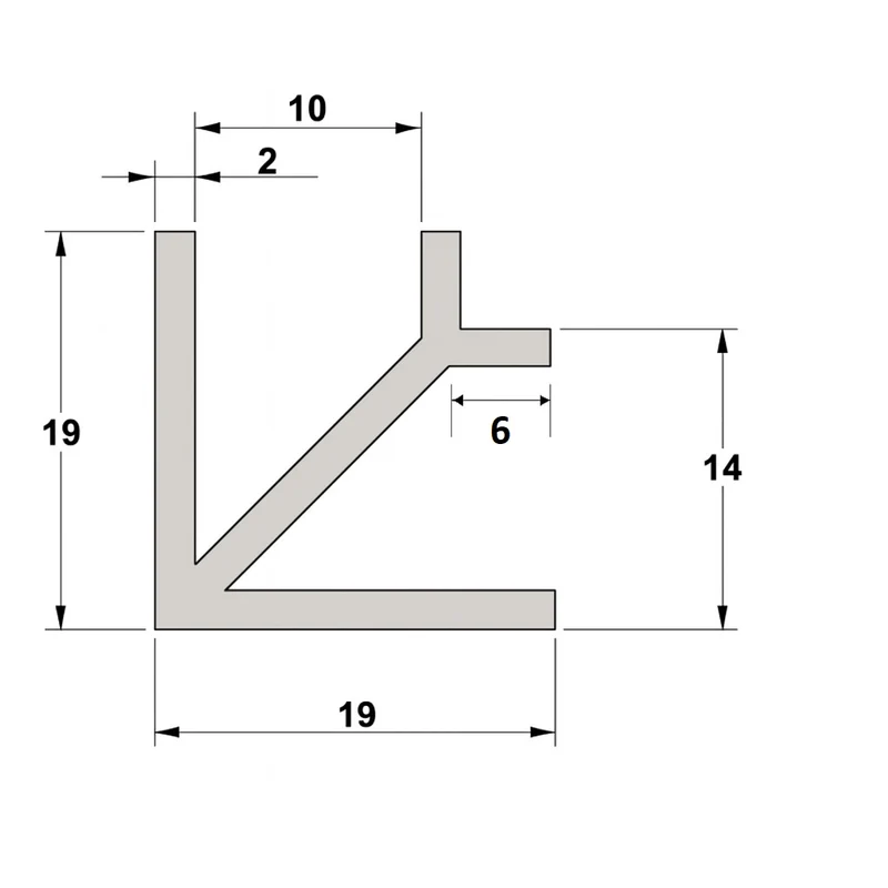Aluminium-Eckprofil 90° – für 8 mm Glas, 19×19 mm, 240 cm, Art.Nr. SDCP38