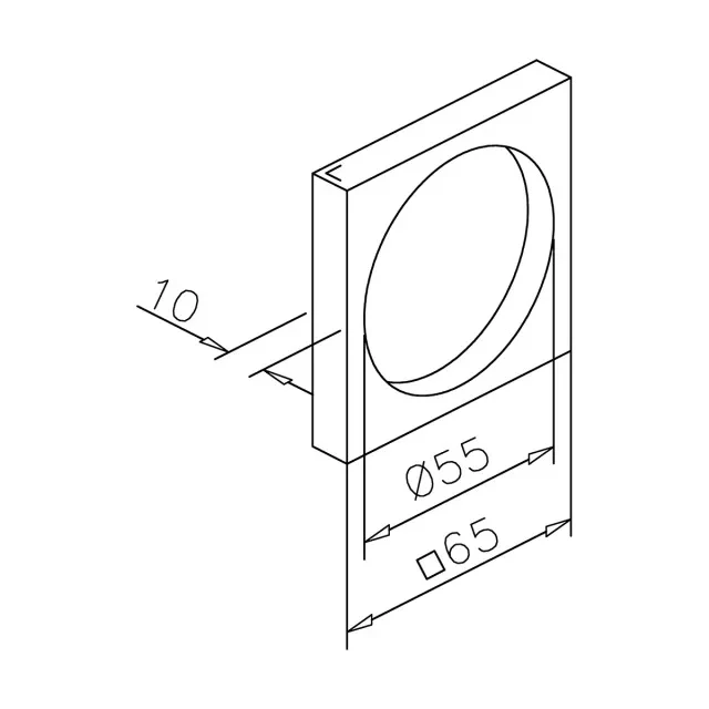 Griffmuschel – quadratisch Ø 65/55 mm V2A selbstklebend, 8–12 mm Glas, Art.Nr. 4105