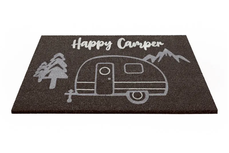Fußmatte aus Kokosfaser Anthrazit Grau "Happy Camper" WECONhome