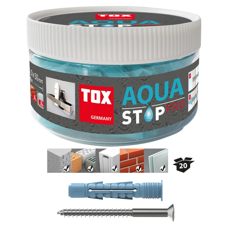 Aqua Stop Pro Allzweckdübel mit Schraube, Art.Nr. 014271, abdichtend für Dusche und Bad, 6 oder 8 mm