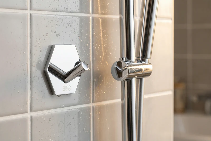 Hexagon Designhaken selbstklebend – 45×52 mm, Edelstahl, Chrom oder Schwarz matt