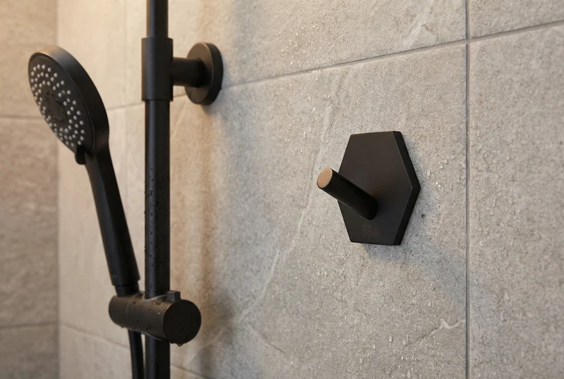 Hexagon Designhaken selbstklebend – 45×52 mm, Edelstahl, Chrom oder Schwarz matt