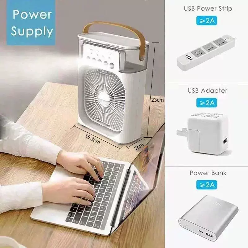 Unisex en størrelse bærbar USB-fuktighetsbordvifte med ambient LED-stemningslys og flerstegs luftstrøm Luvikno