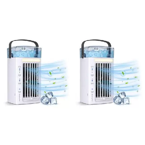 Unisex standardstørrelse mikro-desktop-evaporasjonskjøler med utskiftbar aktivt kull-kjølepute USB-drevet justerbare lameller Luvikno