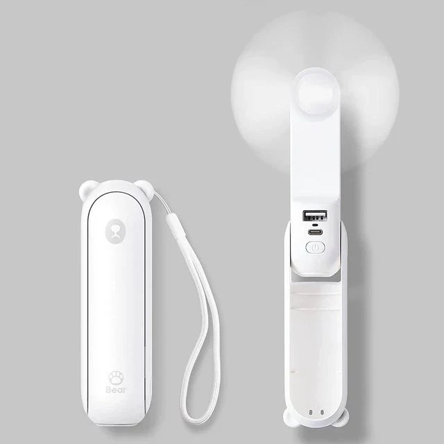 Unisex en størrelse sammenleggbar oppladbar håndvifte med innebygd powerbank og doble USB-ladeporter Luvikno
