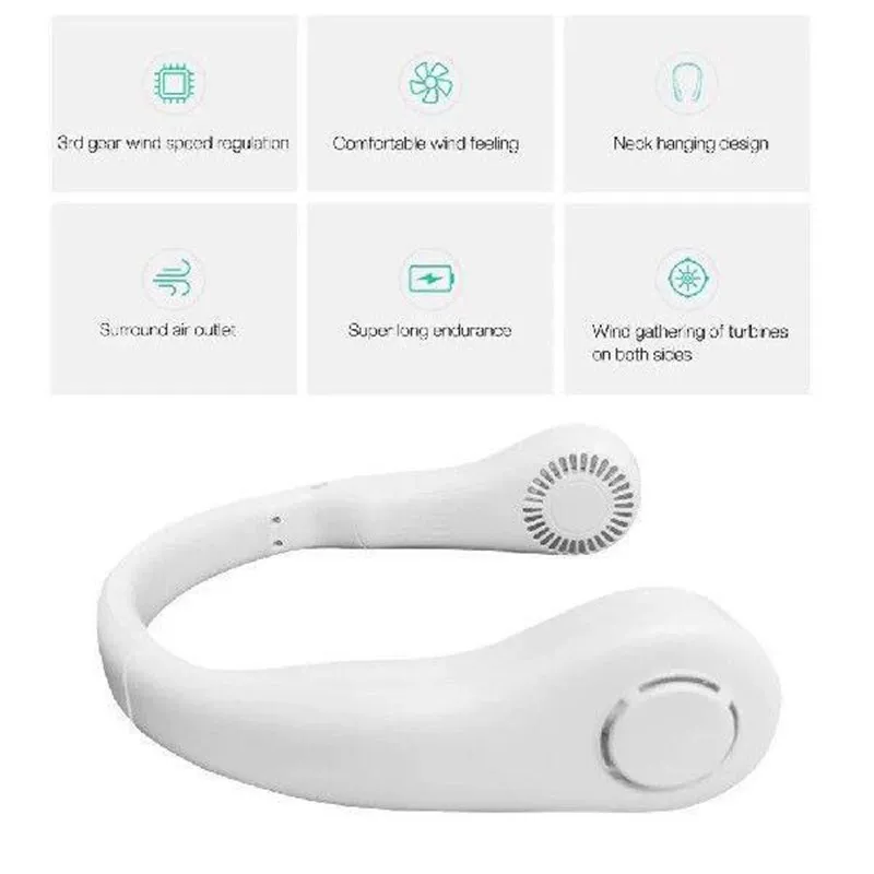 Unisex en størrelse ergonomisk U-formet bærbar nakke kjøleventilator med bladløs luftstrøm Luvikno